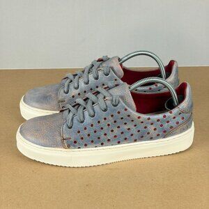 Bed Stu Lyne Perforated Leather Sneakers Womens 7 Blue Red Low Top Lace Up